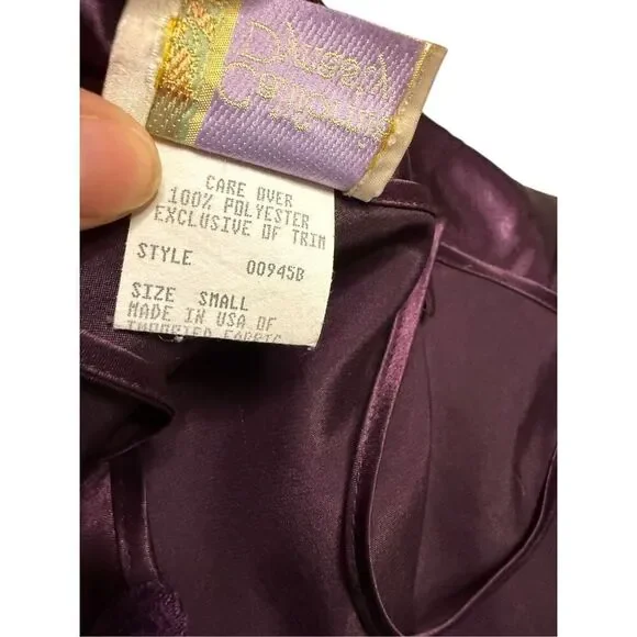 Vtg California Dynasty Women’s Small Satin Slip Dress Purple Lace Lingerie - Picture 6 of 7